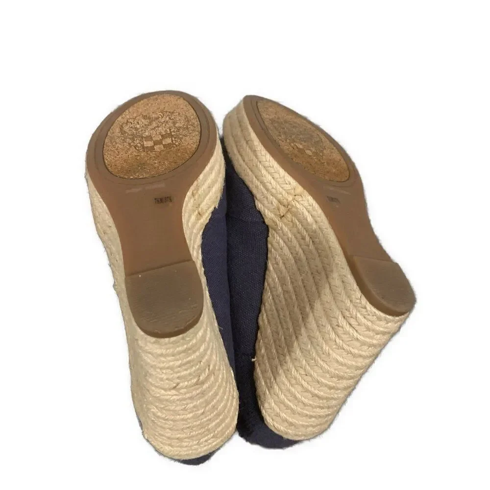 Vince Camuto Womens Blue Beige Espadrilles Wedge Peep Toe 7.5